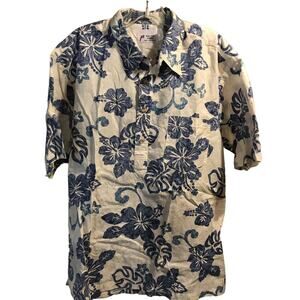 Malihini Vintage Men’s L Blue Floral Short Sleeve Button Down Hawaiian Shirt